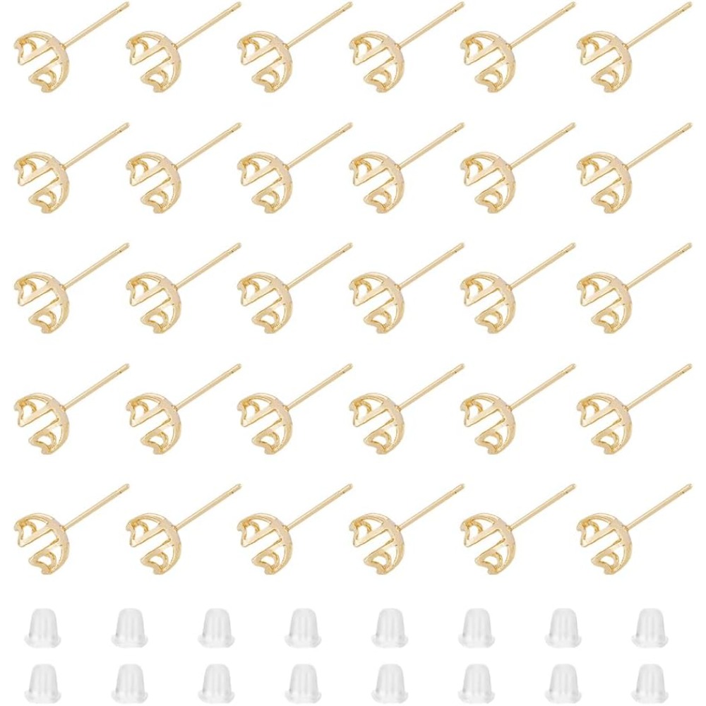 Pearl Stud Earrings - 30Pcs Earring Mounting 4-Heart Prong Earring