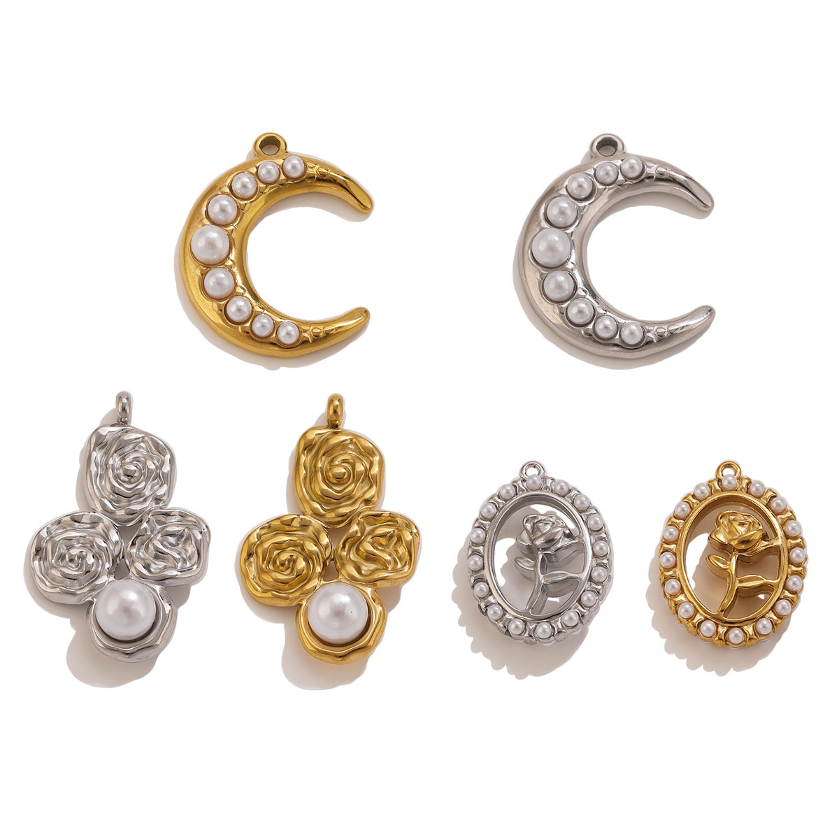 Pearl Stud Earrings - 5Pcs Stainless Steel 18K Gold Plated