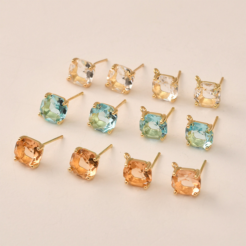 Pearl Stud Earrings - 10pair Colors Faceted Square Glass Earrings