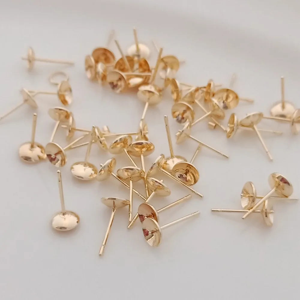 Pearl Stud Earrings - 14K Gold-plated Bead Accessories, Half-hole Pasted
