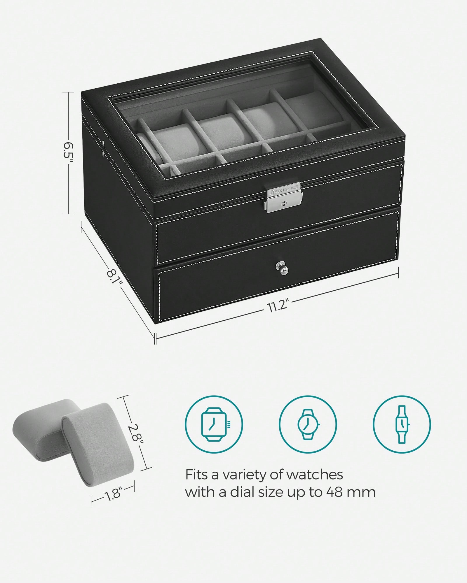 20-Slot Watch Box with Glass L - огляд і ціна Jewelry Watches Box