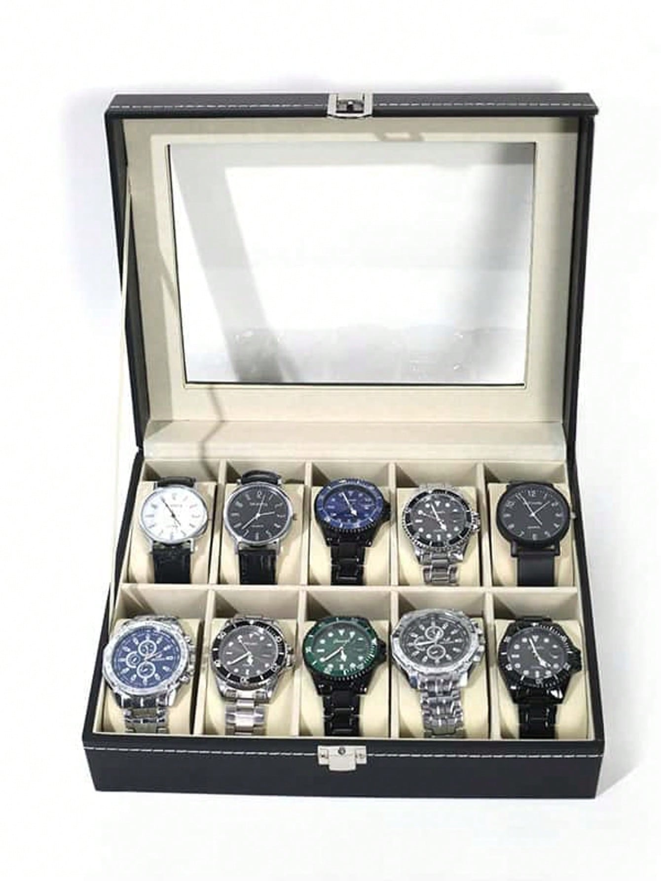 Leather Watch Box with Lock, L - огляд і ціна Jewelry Watches Box