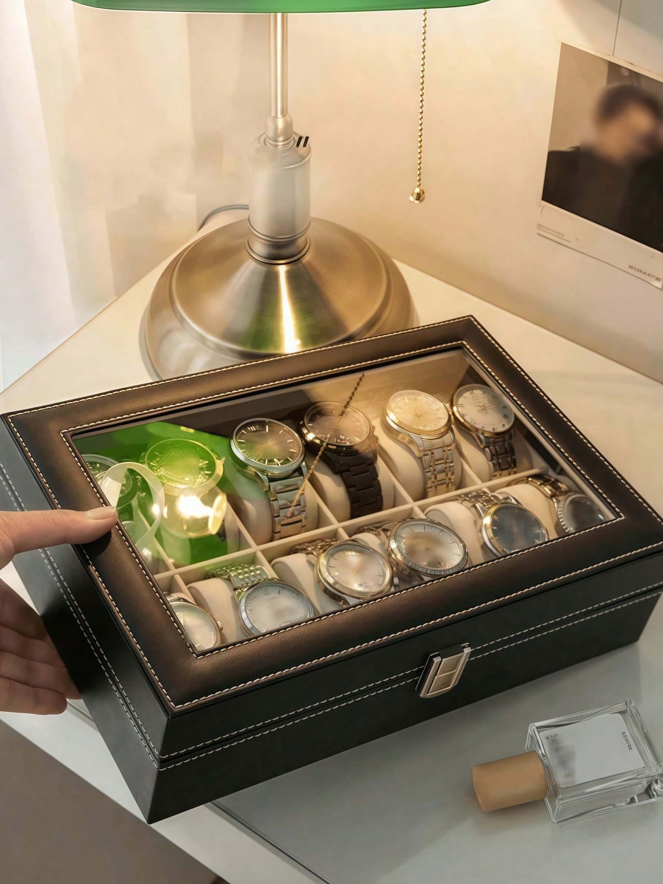 Leather Watch Box with Lock, L - огляд і ціна Jewelry Watches Box
